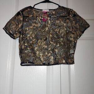 a'gaci Black and Gold Floral Crop Top
